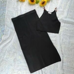 House of Harlow 1960 Black Rayon / Viscose Knit Cropped Cami and Skirt Set, NWT